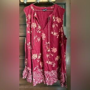 Lucky Brand Plus Red Sleeveless Tunic with Tie Front